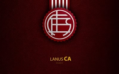Club Atletico Lanus, 4k, logo, Lanus, Argentina, leather texture, football, Argentinian football club, Lanus FC, emblem, Superliga, Argentina Football Championships, First Division
