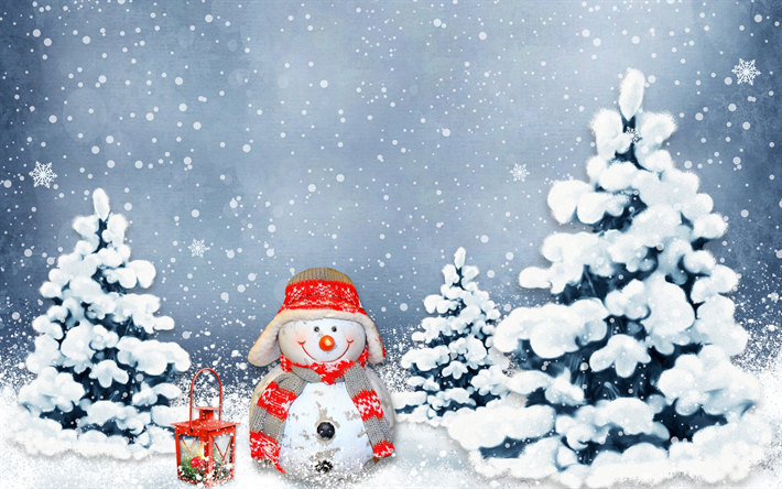 snowman, winter, forest, Christmas, Xmas, snow