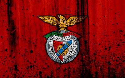 FC Benfica, 4k, grunge, Primeira Liga, soccer, art, Portugal, Benfica, football club, stone texture, Benfica FC