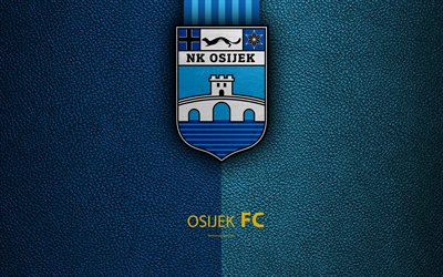 NK Osijek, 4k, emblem, HNL, Osijek, Croatia, logo, football, Osijek FC, leather texture, Croatian football club, Croatian Football Championship, T-Com Prva HNL