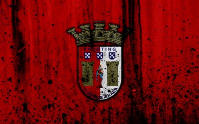 FC Braga, 4k, grunge, Primeira Liga, soccer, art, Portugal, Braga, football club, stone texture, Braga FC