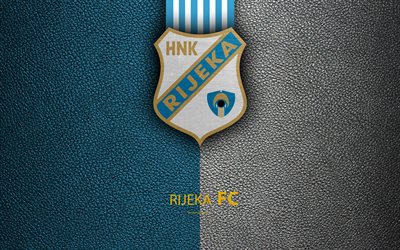 HNK Rijeka, 4k, emblem, HNL, Rijeka, Croatia, logo, football, Rijeka FC, leather texture, Croatian football club, Croatian Football Championship, T-Com Prva HNL