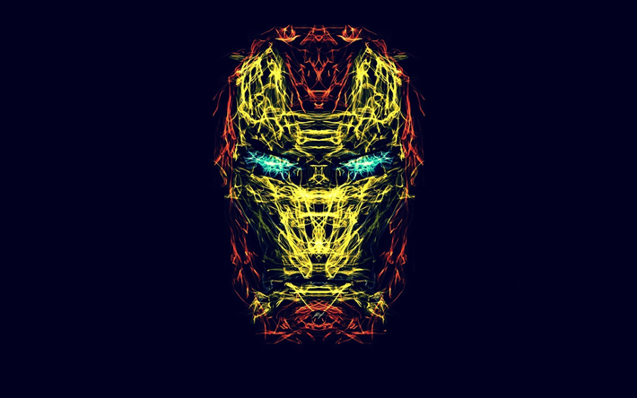 Iron Man, creativo, arte abstracto, de superh&#233;roes, Marvel, fondo azul