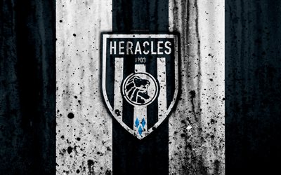 FC Heracles, 4k, Eredivisie, grunge, logo, soccer, football club, Netherlands, Heracles, art, stone texture, Heracles FC