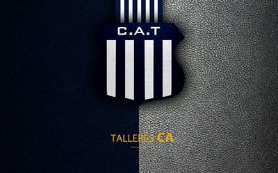 Club Atletico Talleres, 4k, logo, Cordoba, Argentina, leather texture, football, Argentinian football club, Talleres FC, emblem, Superliga, Argentina Football Championships, First Division