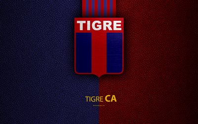 Club Atletico Tigre, 4k, logo, Victoria, Buenos Aires, Argentina, leather texture, football, Argentinian football club, Tigre FC, emblem, Superliga, Argentina Football Championships, First Division
