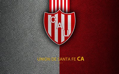 Union de Santa Fe, 4k, logo, Argentina, leather texture, football, Argentinian football club, Union FC, emblem, Superliga, Argentina Football Championships, First Division