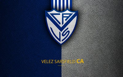 Club Atletico Velez Sarsfield, 4k, logo, Buenos Aires, Argentina, leather texture, football, Argentinian football club, Velez Sarsfield FC, emblem, Superliga, Argentina Football Championships, First Division