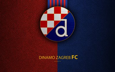 Dinamo Zagreb FC, 4k, emblem, HNL, Croatia, logo, football, leather texture, Croatian football club, Croatian Football Championship, T-Com Prva HNL