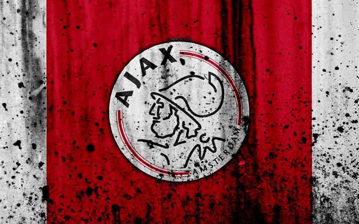 FC Ajax, 4k, Eredivisie, el grunge, el logotipo, el f&#250;tbol, club de f&#250;tbol, Holanda, el Ajax, el arte, la piedra, la textura, el Ajax FC