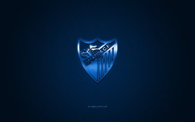 Malaga CF, Espanjan football club, League 2, sininen logo, sininen hiilikuitu tausta, jalkapallo, Malaga, Espanja, Malaga CF logo
