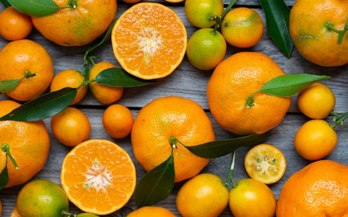 tangerines, citruses, fruits, background with tangerines, oranges