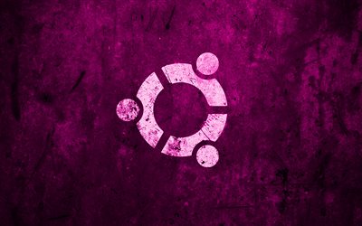 Ubuntu purple logo, purple stone background, Linux, creative, Ubuntu, grunge, Ubuntu stone logo, artwork, logo Ubuntu