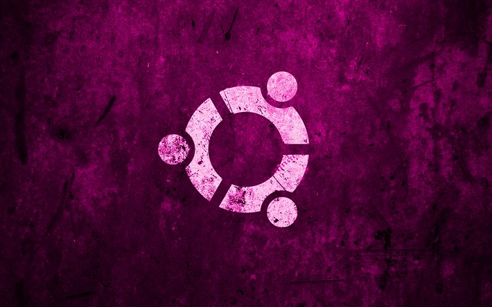 Ubuntu purple logo, purple stone background, Linux, creative, Ubuntu, grunge, Ubuntu stone logo, artwork, Ubuntu logo