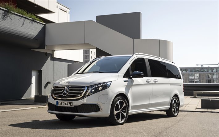 Mercedes-Benz EQV, 2020, exterior, front view, white minivan, new white EQV, german cars, electric minivan, Mercedes
