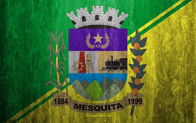 Flagga Mesquita, 4k, sten bakgrund, Brasiliansk stad, grunge flagga, Mesquita, Brasilien, Mesquita flagga, grunge konst, sten struktur, flaggor av brasilianska st&#228;der