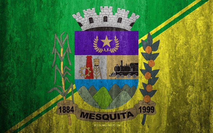 Brezilyalı şehirlerin Mesquita bayrak, 4k, taş, arka plan, Brezilya, şehir, grunge bayrak, Mesquita, Mesquita bayrak, grunge sanat, taş doku, bayraklar