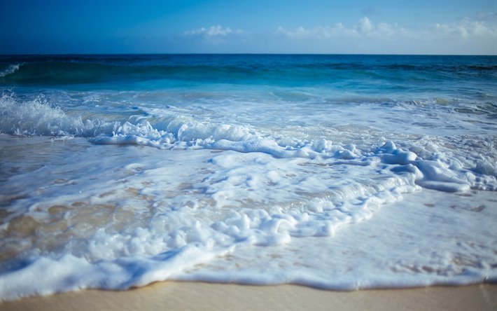 brise de mer, les vagues, &#233;t&#233;, paysage marin, mer, ciel bleu