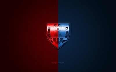 CD Numancia, Spanish football club, La Liga 2, red-blue logo, red-blue carbon fiber background, football, Soria, Spain, CD Numancia logo