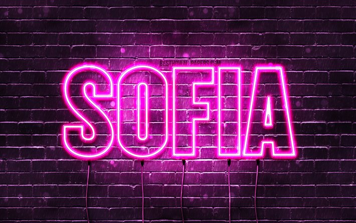 sofia, 4k, tapeten, die mit namen, weibliche namen, die namen sofia, lila, neon-leuchten, die horizontale text -, bild -, die mit namen sofia