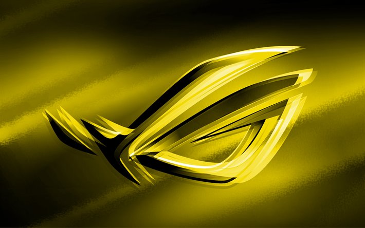 4k, RoG黄ロゴ, 黄色の背景, 共和国のユーザー, RoG3Dロゴ, ASUS, 創造, RoG