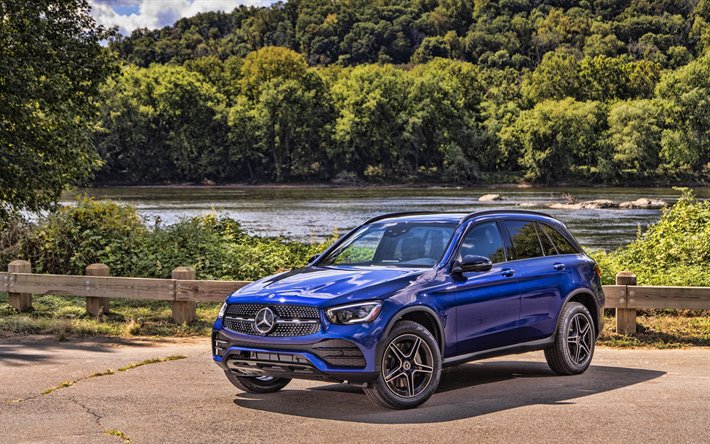 Mercedes-Benz GLC300, 4k, HDR, 2019 cars, X253, crossovers, blue GLC, 2019 Mercedes-Benz GLC-class, german cars, new GLC, Mercedes