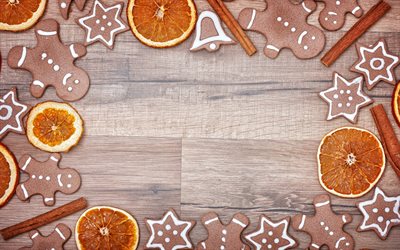 Christmas cookies ram, 4k, God Jul, nytt &#229;r dekorationer, ljus, Gott Nytt &#197;r, jul dekorationer, xmas ramar, Nytt &#197;r, konserter, xmas utsmyckningar
