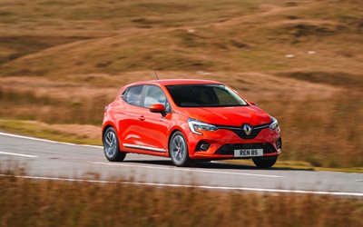 Renault Clio, 4k, motion blur, 2019 cars, red Clio, 2019 Renault Clio, french cars, Renault