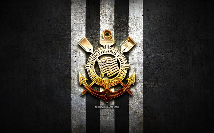 O Corinthians FC, ouro logotipo, Serie A, black metal de fundo, futebol, SC Corinthians Paulista, brasileiro de clubes de futebol, O Corinthians FC logotipo, Brasil