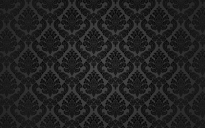 black damask pattern, 4k, vintage floral pattern, black vintage background, floral patterns, background with flowers, vintage backgrounds, black retro backgrounds, floral vintage pattern