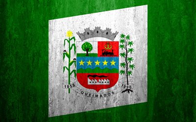 旗のQueimados, 4k, 石背景, ブラジルの市, グランジフラグ, 焼失, ブラジル, Queimadosフラグ, グランジア, 石質感, フラグのブラジルの都市