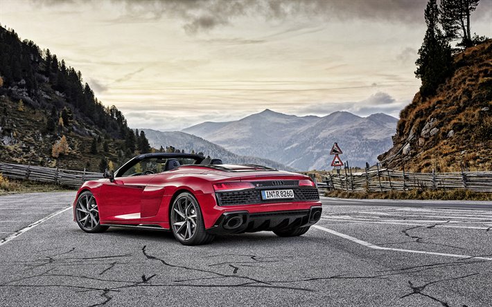 2020, Audi R8 V10 RWD, rear view, exterior, red R8, red convertible, red sports coupe, german sports cars, Audi