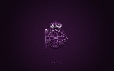RC Deportivo La Coruna, Spanish football club, La Liga 2, purple logo, purple carbon fiber background, football, La Coruna, Spain, RC Deportivo logo