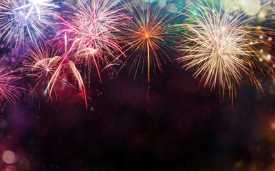 colorful fireworks, 4k, Happy New Year, fireworks frame, bright lights, fireworks