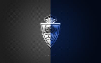 Real Zaragoza, Spanish football club, La Liga 2, blue white logo, blue white carbon fiber background, football, Zaragoza, Spain, Real Zaragoza logo
