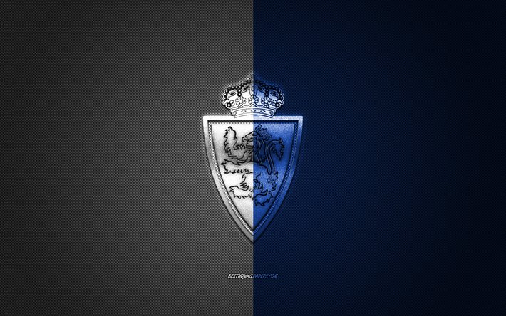 Real Zaragoza, club de football espagnol, Liga 2, bleu logo blanc, bleu et blanc en fibre de carbone de fond, football, Saragosse, en Espagne, le Real Saragosse logo