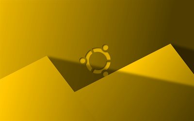 Ubuntu giallo logo, 4k, creativo, Linux, giallo materiale design, logo di Ubuntu, marche, Ubuntu