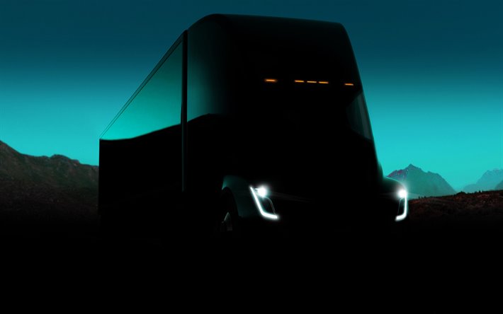 Tesla Semi, noche, 2019 camiones, camiones el&#233;ctricos, LKW, transporte de carga, Tesla