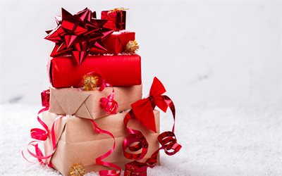 Regalos de navidad cajas, Feliz A&#241;o Nuevo, invierno, nieve, Navidad, papel, cajas de regalos
