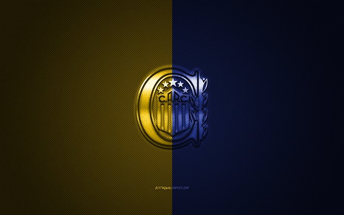 Rosario Central, Argentinean football club, Argentine Primera Division, yellow blue logo, yellow blue carbon fiber background, football, Rosario, Argentina, Rosario Central logo