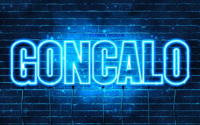Goncalo, 4k, wallpapers with names, Goncalo name, blue neon lights, Happy Birthday Goncalo, popular portuguese male names, picture with Goncalo name