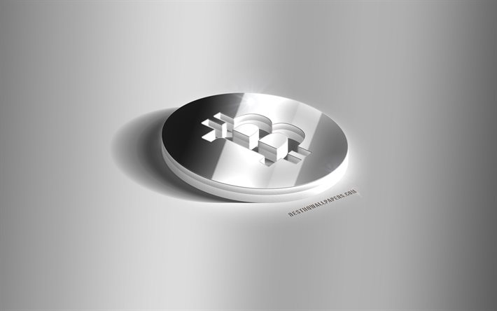 ビットコイン現金3Dシルバーロゴ, ビットコインキャッシュ, 灰色の背景, ビットコイン現金3Dエンブレム, 金属ビットコイン現金3Dロゴ