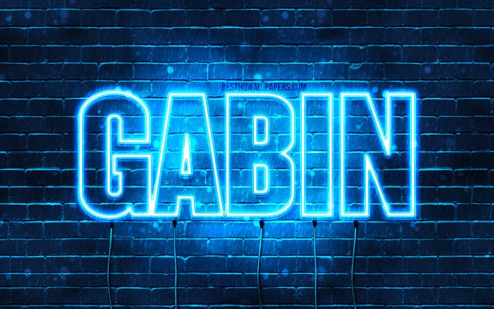 Gabin, 4k, wallpapers with names, Gabin name, blue neon lights, Happy Birthday Gabin, popular french male names, picture with Gabin name