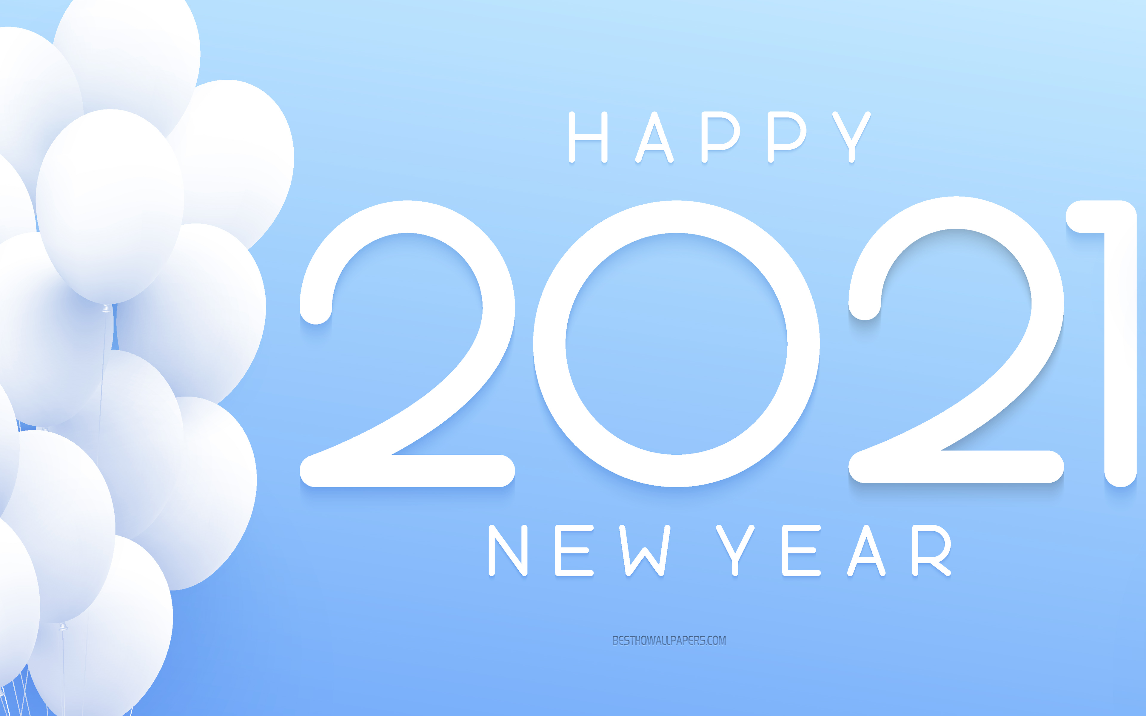 Download wallpapers 2021 New Year, white balloons, Happy New Year 2021,  blue 2021 background, 2021 concepts, 2021 Sky background for desktop with  resolution 3840x2400. High Quality HD pictures wallpapers