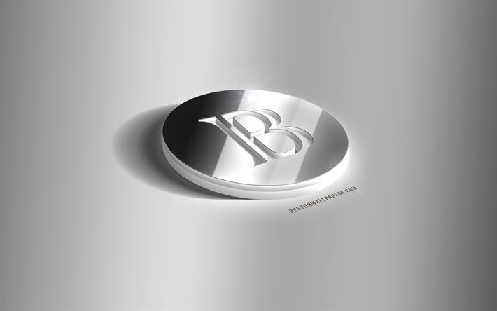 بلاككوين 3D شعار الفضة, بلاككوين, خلفية رمادية, شعار بلاككوين, شعار بلاككوين 3D, المعادن بلاككوين 3D شعار