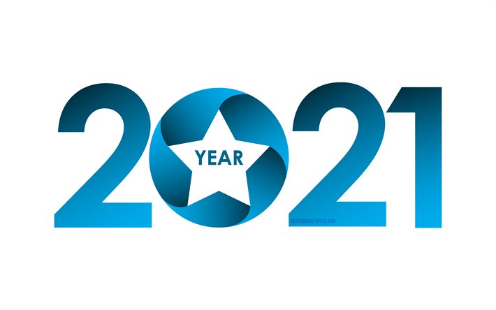 青2021背景, 新年あけましておめでとうございます, 2021の概念, 青い文字, 白地, 2021年の星の背景