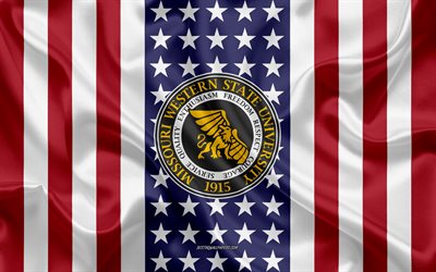 Embl&#232;me de la Missouri Western State University, drapeau am&#233;ricain, logo de la Missouri Western State University, Saint Joseph, Missouri, &#201;tats-Unis, Missouri Western State University