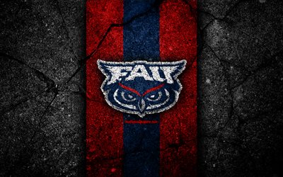 Florida Atlantic Owls, 4k, time de futebol americano, NCAA, pedra azul vermelha, EUA, textura de asfalto, futebol americano, logotipo do Florida Atlantic Owls