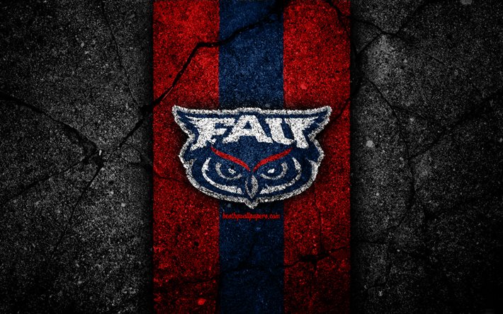 Florida Atlantic Owls, 4k, american football team, NCAA, red blue stone, USA, asphalt texture, american football, Florida Atlantic Owls logo