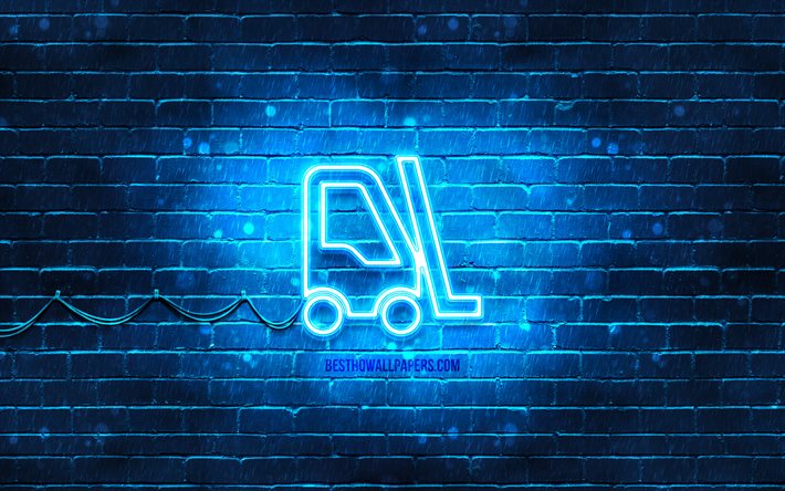 Forklift neon simgesi, 4k, mavi arka plan, neon semboller, Forklift, yaratıcı, neon simgeler, Fork Lift işareti, taşıma işaretleri, Fork Lift simgesi, taşıma simgeleri